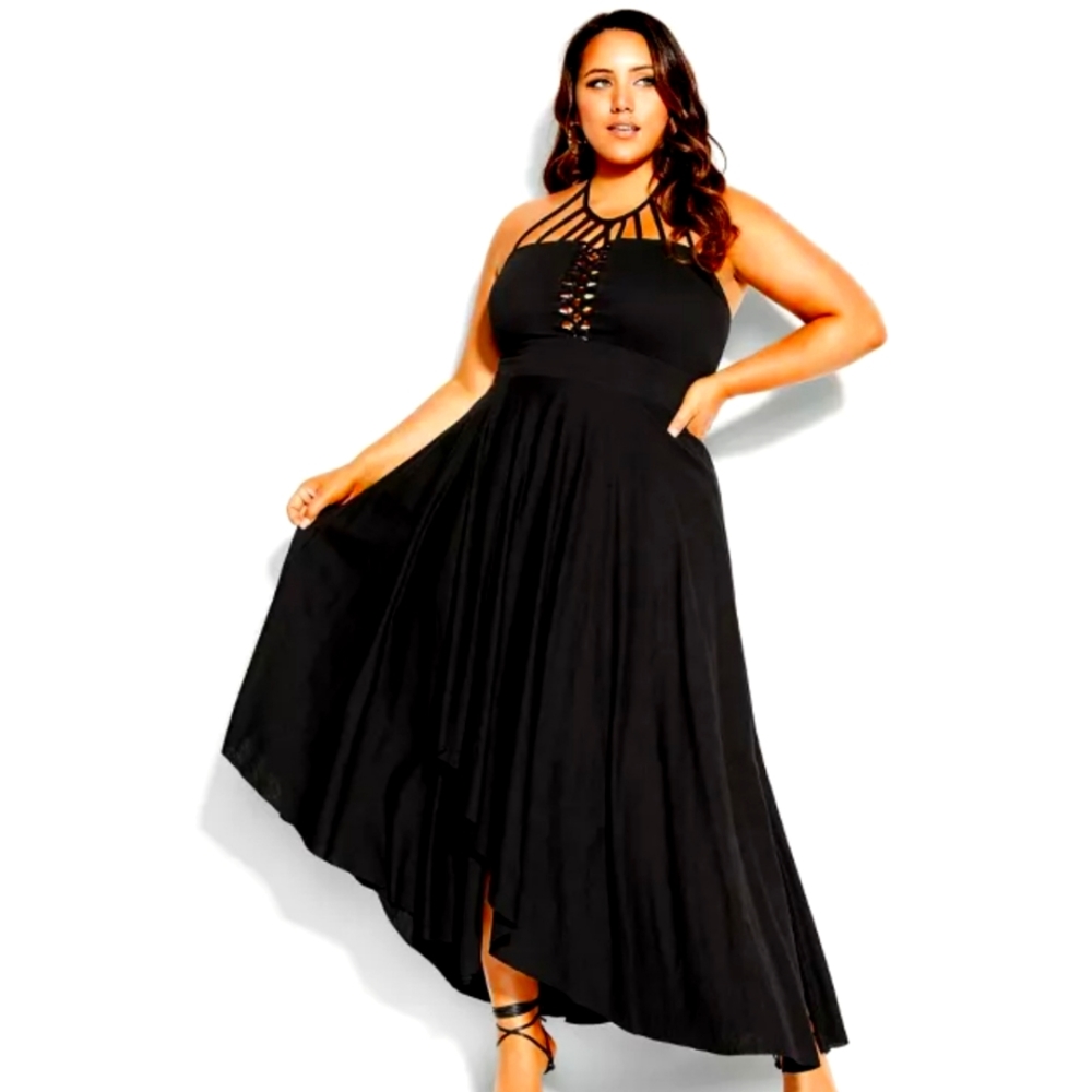 Woman's  plus size halter maxi dress ( blleck)